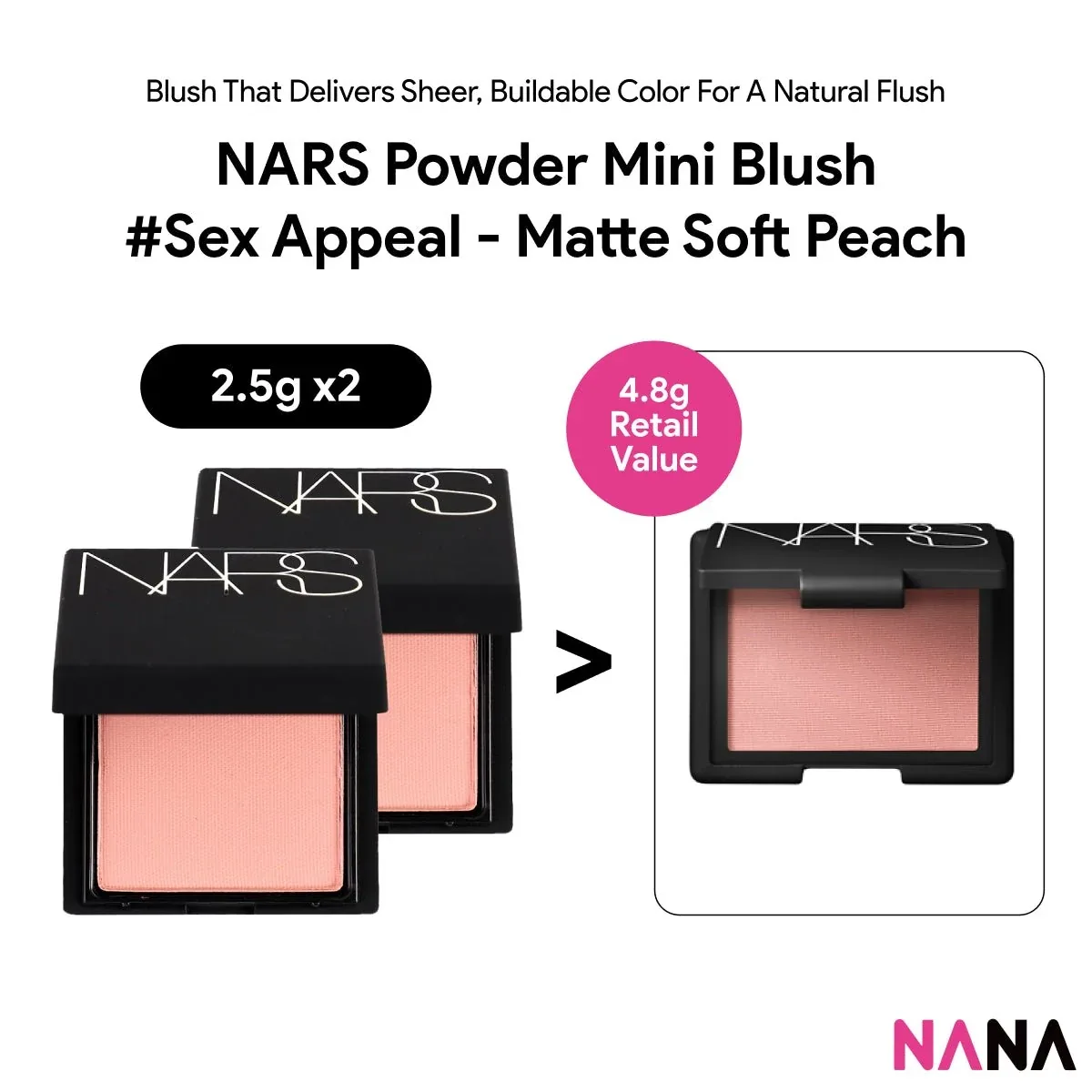 Nars Powder Mini Blush #Sex Appeal - Matte soft peach Sample Pack (2.5g x 2/1)