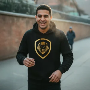 Valuetainment Lion Black & Gold Shield Pullover Performance Hoodie