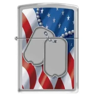 Zippo Lighter - Dog Tags Flag Brushed Chrome